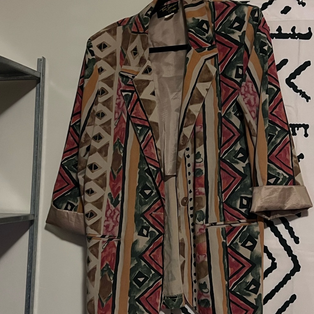 Topshop Pink and Green Blazer with Geometric Pattern